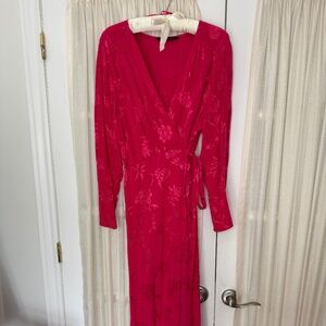 Zara Pink Jacquard Floral Maxi Wrap Dress XL